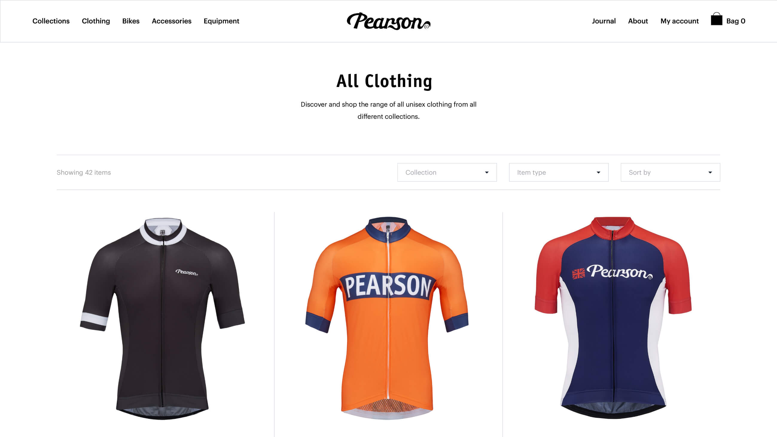 All Clothing Category page on the Pearson website