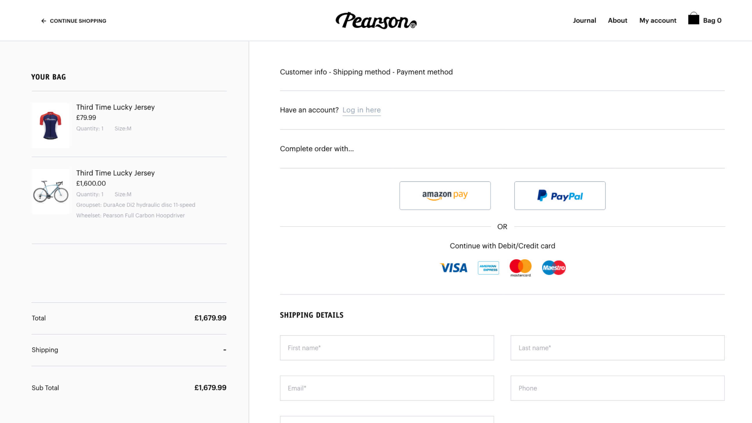 Pearson website checkout page