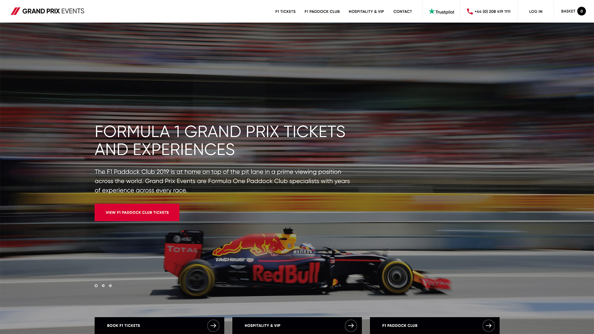 desktop view of the grand prix events homepage