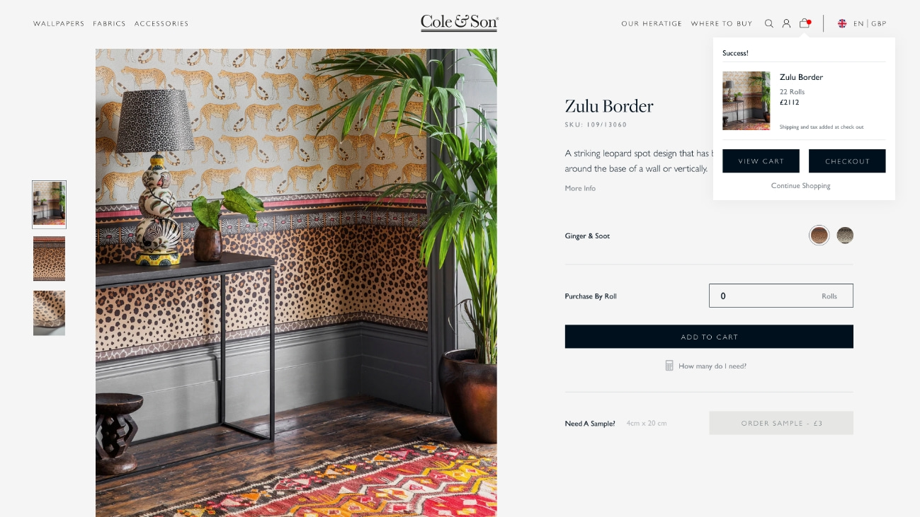 Product Page - Successfully added pop up