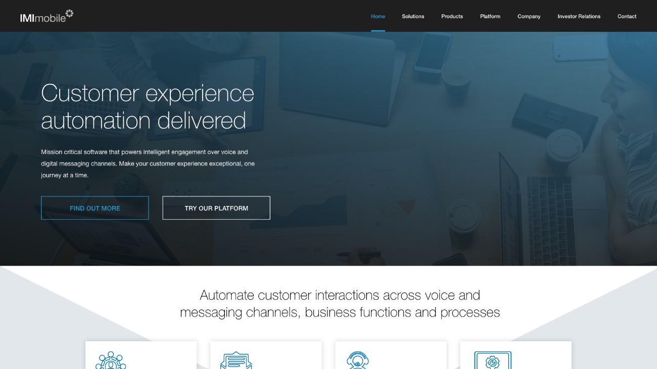 scrolling through the IMImobile homepage
