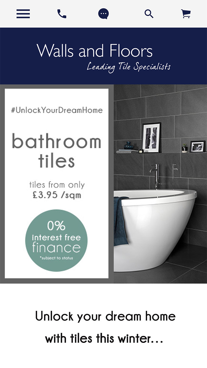 mobile view of the walls and floors homepage